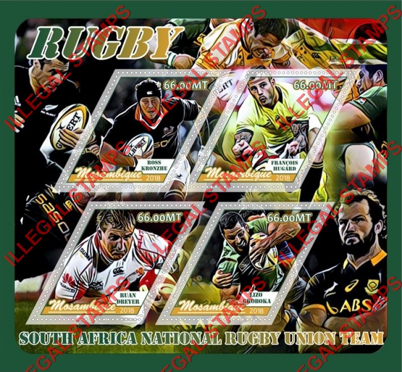  Mozambique 2018 Rugby South Africa Team Counterfeit Illegal Stamp Souvenir Sheet of 4