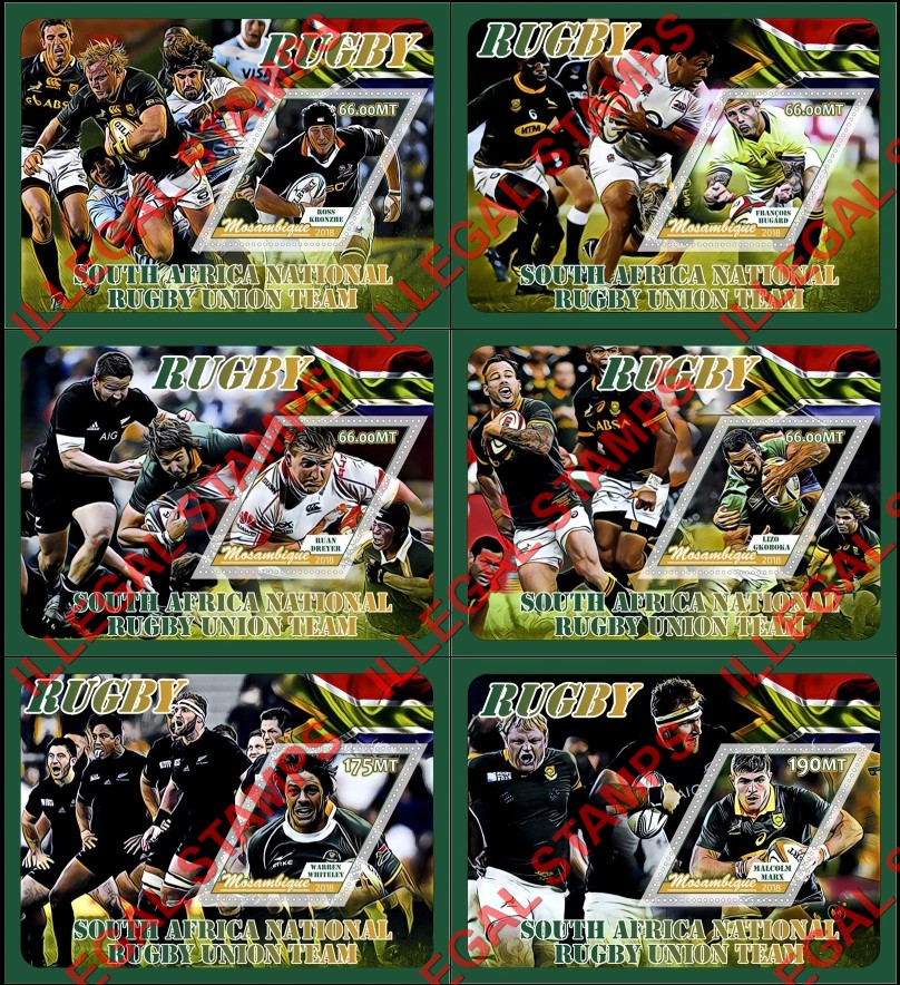  Mozambique 2018 Rugby South Africa Team Counterfeit Illegal Stamp Souvenir Sheets of 1
