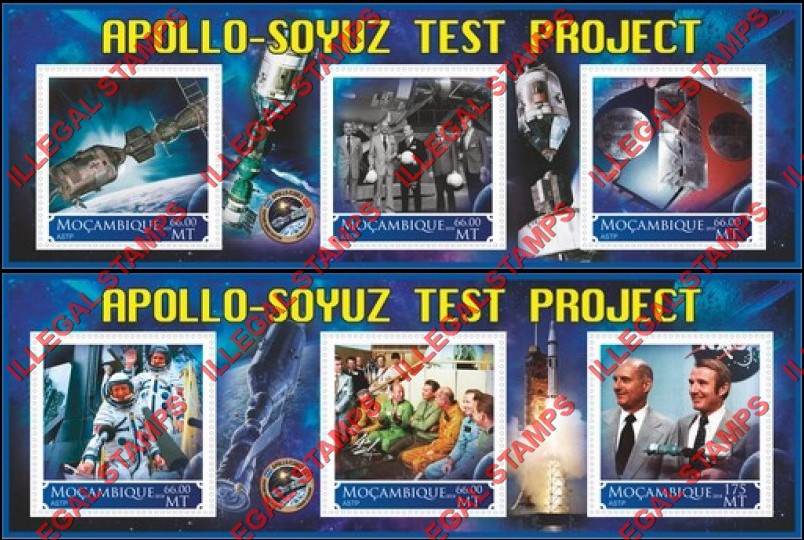  Mozambique 2018 Space Apollo Soyuz Test Project Counterfeit Illegal Stamp Souvenir Sheets of 3