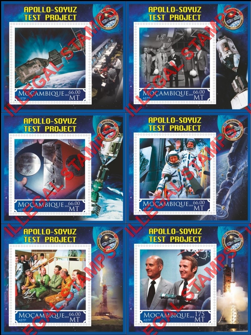  Mozambique 2018 Space Apollo Soyuz Test Project Counterfeit Illegal Stamp Souvenir Sheets of 1
