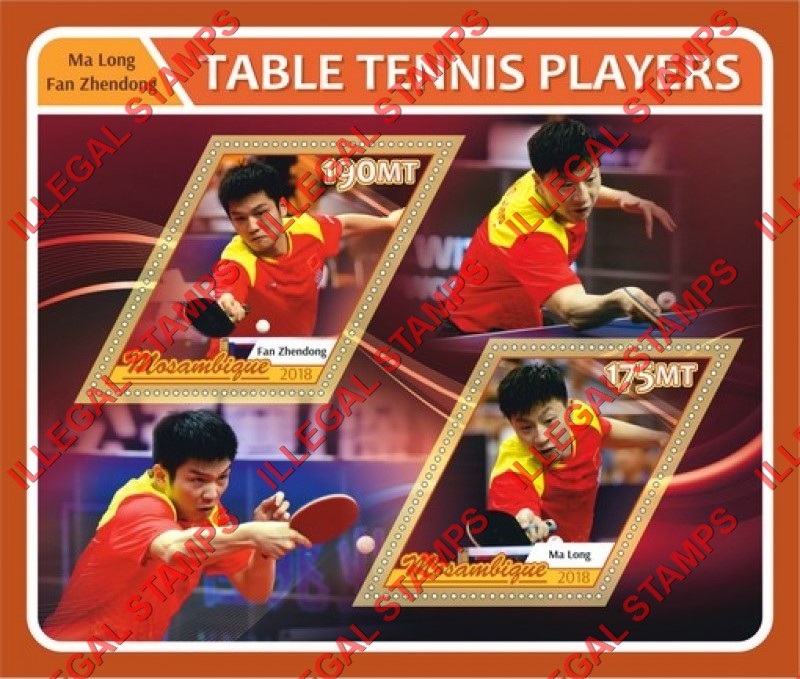  Mozambique 2018 Table Tennis Players Counterfeit Illegal Stamp Souvenir Sheet of 2