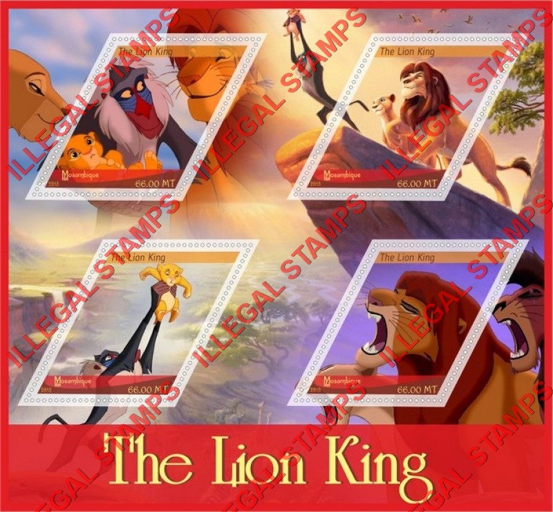  Mozambique 2018 The Lion King Counterfeit Illegal Stamp Souvenir Sheet of 4