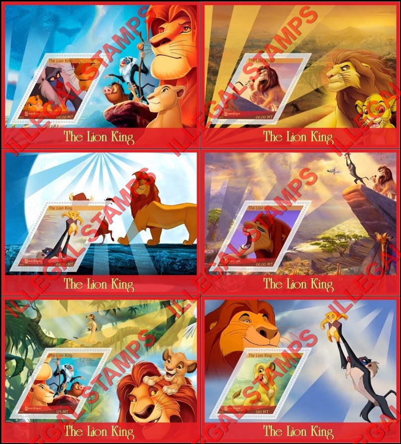  Mozambique 2018 The Lion King Counterfeit Illegal Stamp Souvenir Sheets of 1
