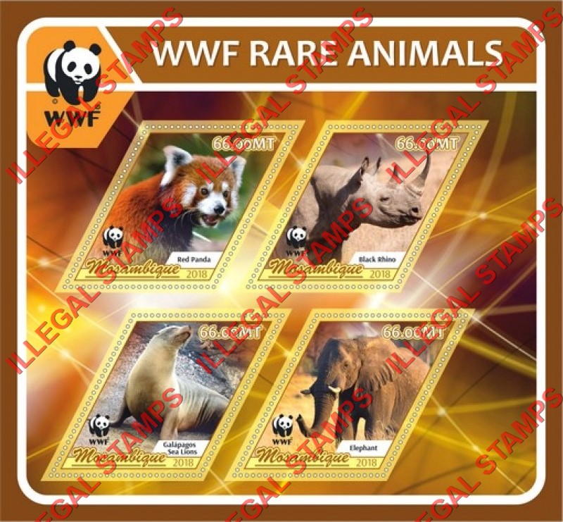  Mozambique 2018 WWF Rare Animals Counterfeit Illegal Stamp Souvenir Sheet of 4
