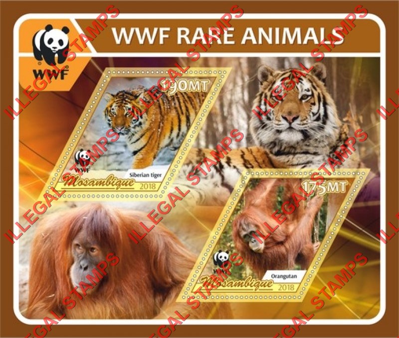  Mozambique 2018 WWF Rare Animals Counterfeit Illegal Stamp Souvenir Sheet of 2