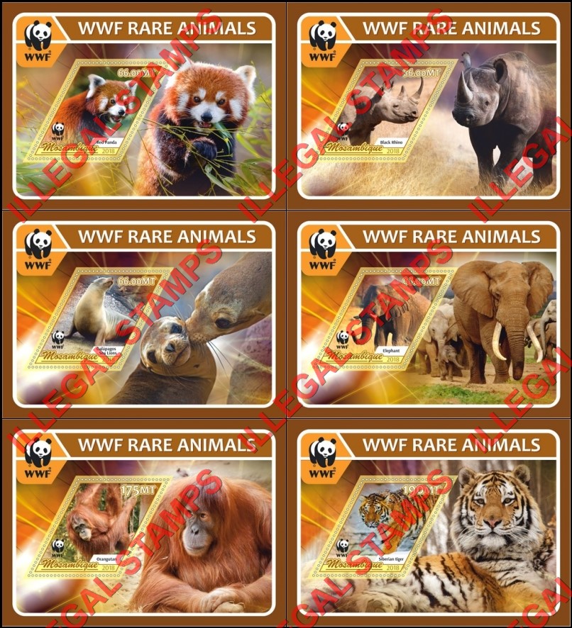  Mozambique 2018 WWF Rare Animals Counterfeit Illegal Stamp Souvenir Sheets of 1
