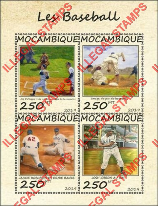  Mozambique 2019 Baseball Counterfeit Illegal Stamp Souvenir Sheet of 4