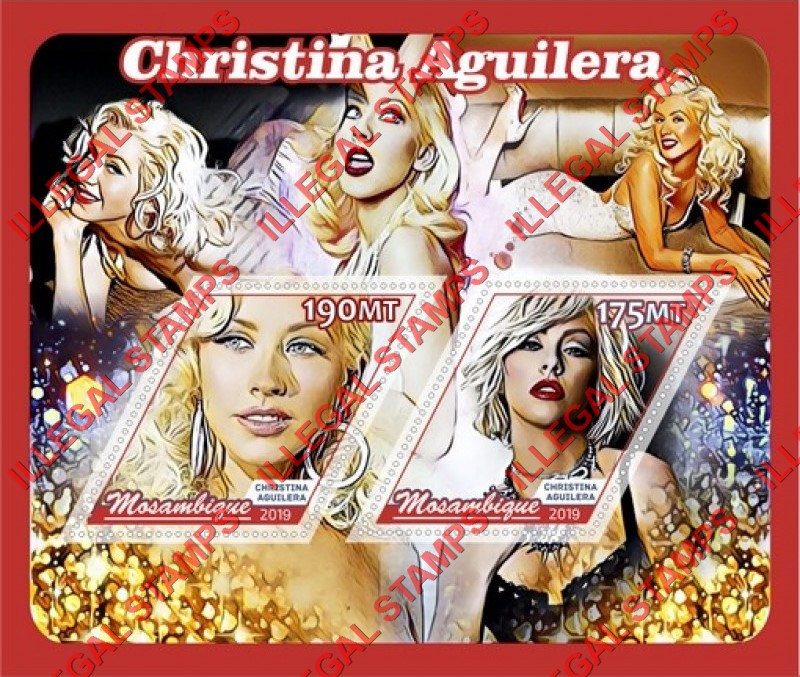  Mozambique 2019 Christina Aguilera Counterfeit Illegal Stamp Souvenir Sheet of 2