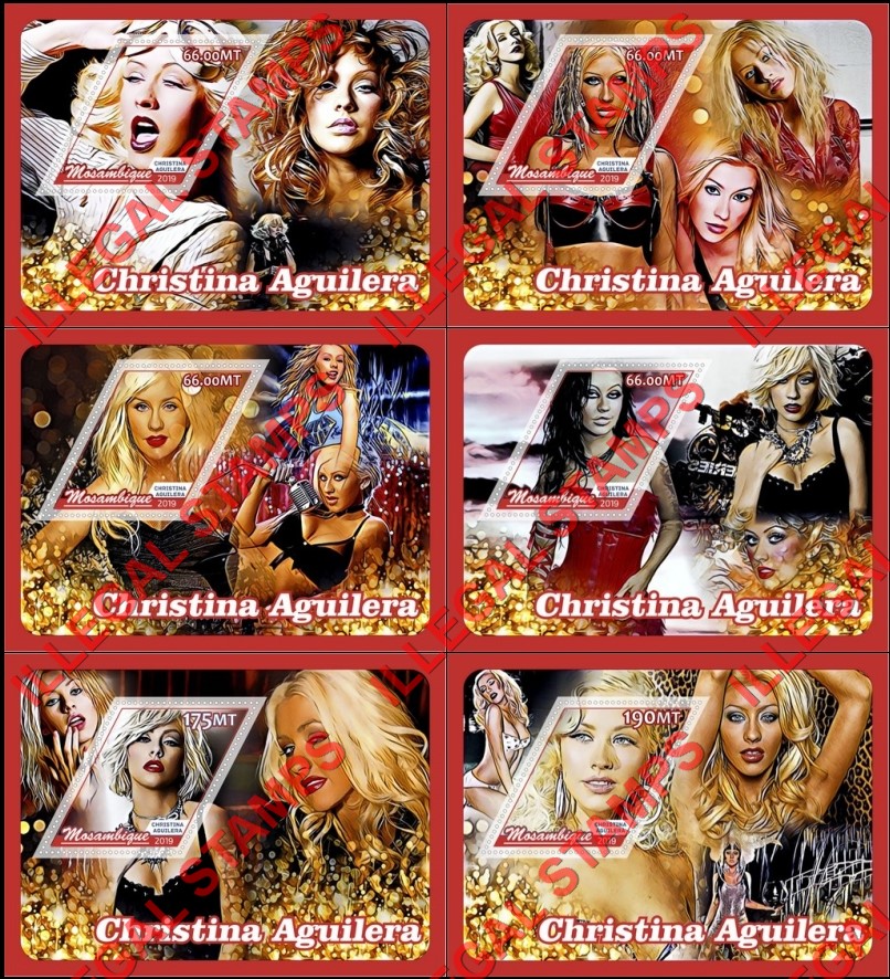  Mozambique 2019 Christina Aguilera Counterfeit Illegal Stamp Souvenir Sheets of 1