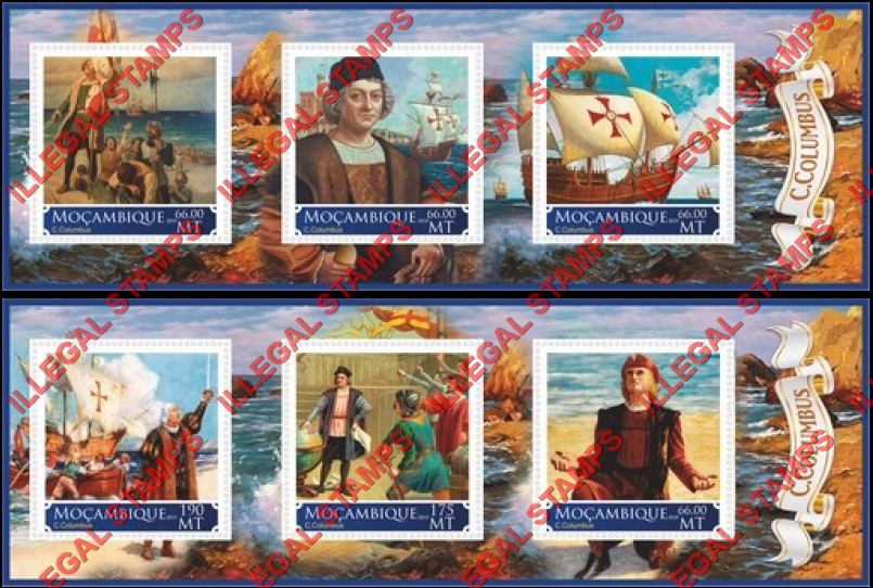  Mozambique 2019 Christopher Columbus Counterfeit Illegal Stamp Souvenir Sheets of 3