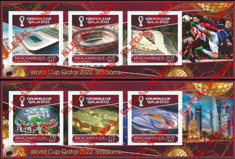  Mozambique 2019 FIFA World Cup Soccer in Qatar in 2022 Stadiums Counterfeit Illegal Stamp Souvenir Sheets of 3