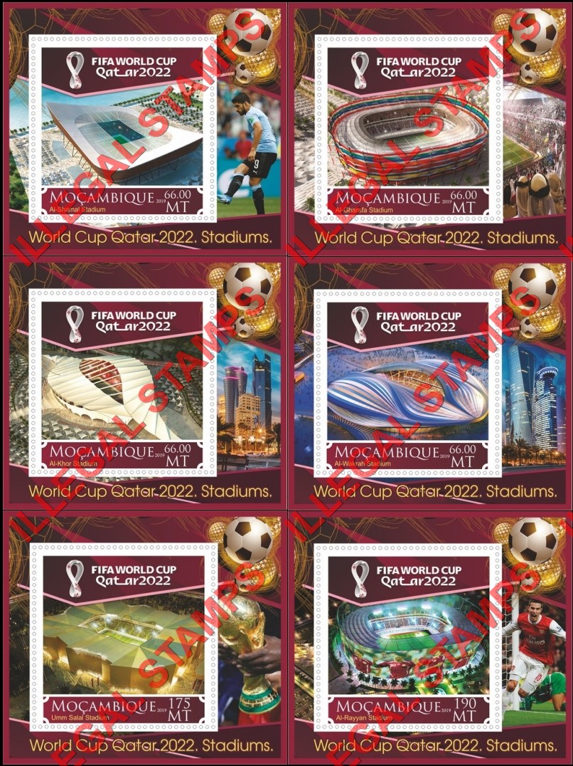 Mozambique 2019 FIFA World Cup Soccer in Qatar in 2022 Stadiums Counterfeit Illegal Stamp Souvenir Sheets of 1