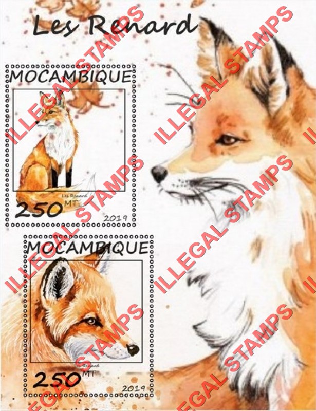  Mozambique 2019 Foxes Counterfeit Illegal Stamp Souvenir Sheet of 2
