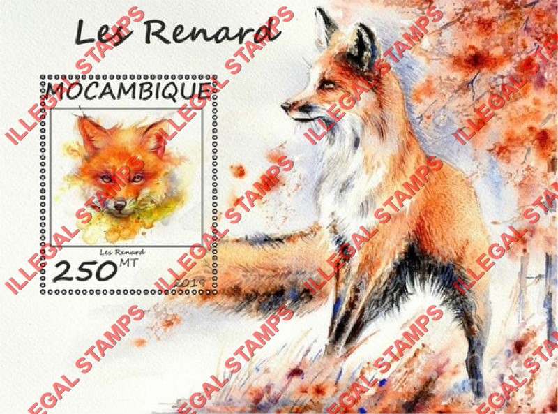  Mozambique 2019 Foxes Counterfeit Illegal Stamp Souvenir Sheet of 1