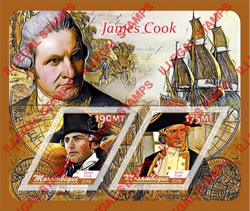  Mozambique 2019 James Cook Counterfeit Illegal Stamp Souvenir Sheet of 2