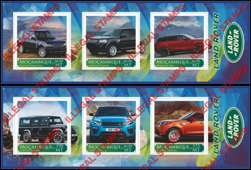  Mozambique 2019 Land Rover Counterfeit Illegal Stamp Souvenir Sheets of 3