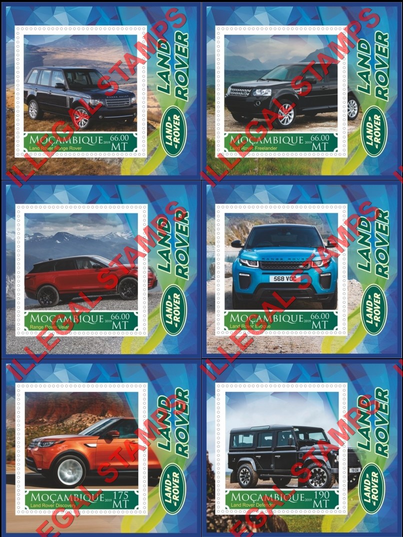  Mozambique 2019 Land Rover Counterfeit Illegal Stamp Souvenir Sheets of 1