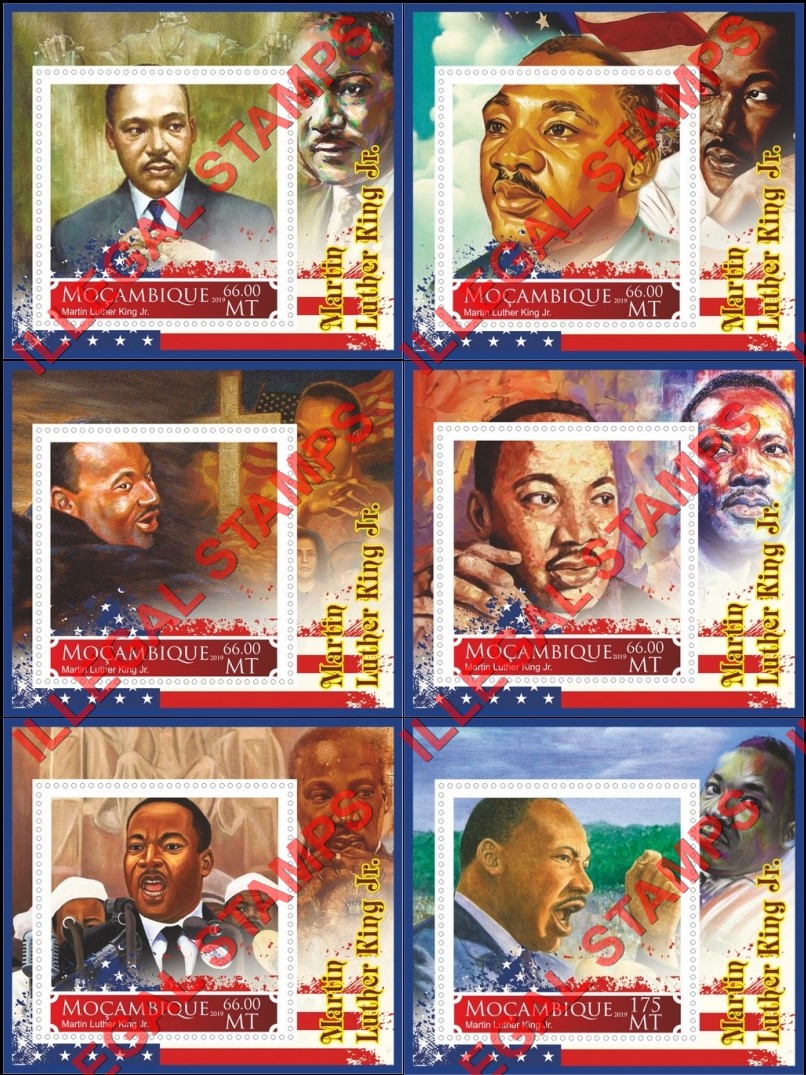  Mozambique 2019 Martin Luther King Jr. Counterfeit Illegal Stamp Souvenir Sheets of 1