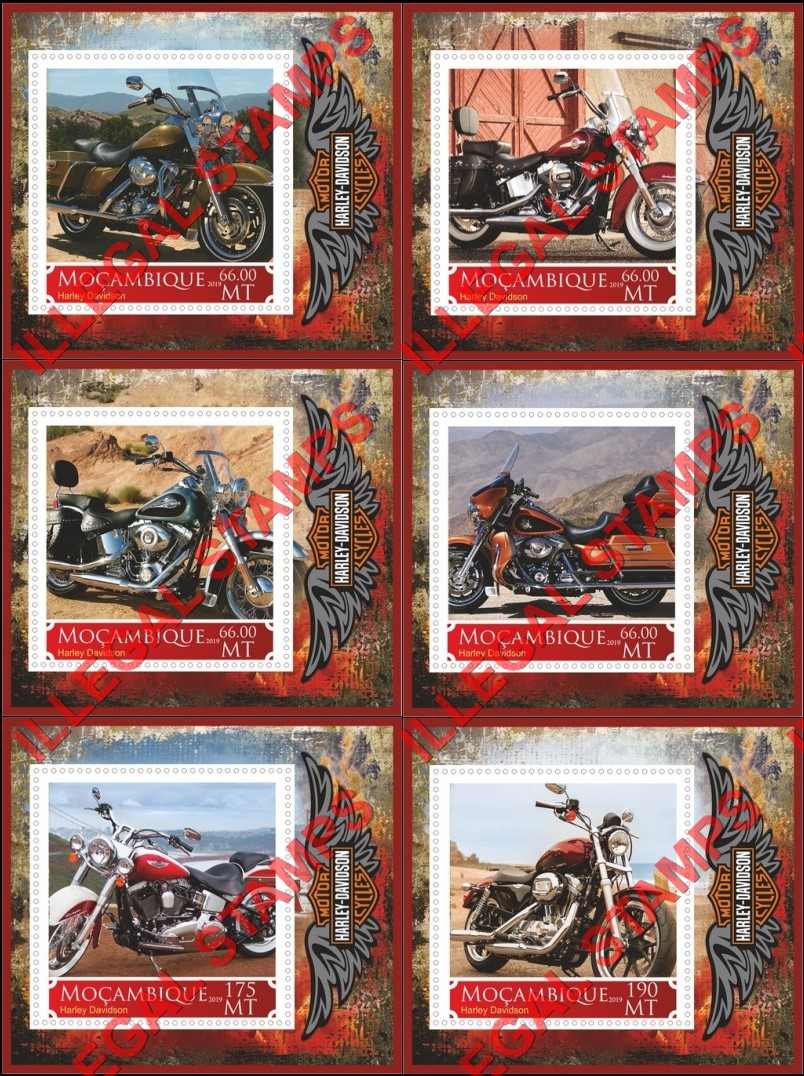  Mozambique 2019 Motorcycles Harley Davidson Counterfeit Illegal Stamp Souvenir Sheets of 1