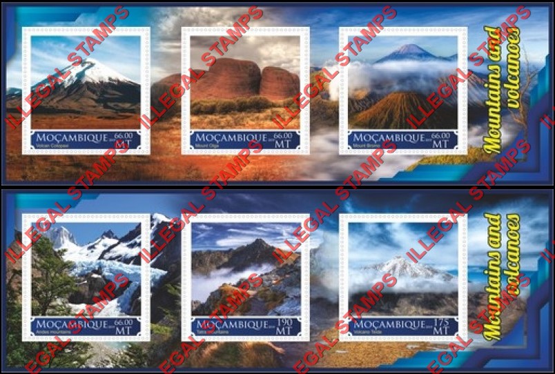  Mozambique 2019 Mountains and Volcanoes Counterfeit Illegal Stamp Souvenir Sheets of 3
