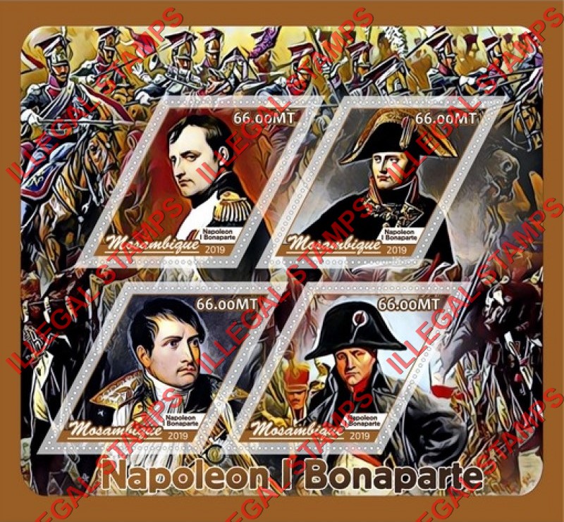  Mozambique 2019 Napoleon Bonaparte Counterfeit Illegal Stamp Souvenir Sheet of 4