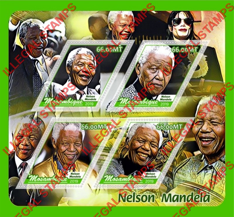  Mozambique 2019 Nelson Mandela Counterfeit Illegal Stamp Souvenir Sheet of 4