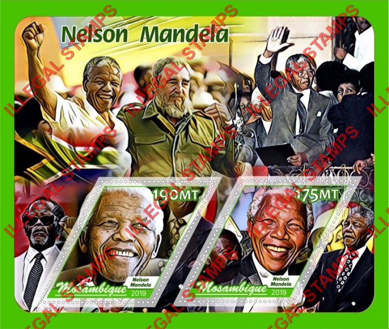  Mozambique 2019 Nelson Mandela Counterfeit Illegal Stamp Souvenir Sheet of 2