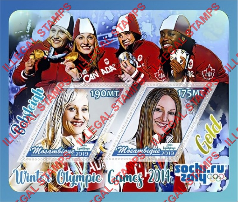  Mozambique 2019 Olympic Games in Sochi in 2014 Bobsleigh Athletes Counterfeit Illegal Stamp Souvenir Sheet of 2