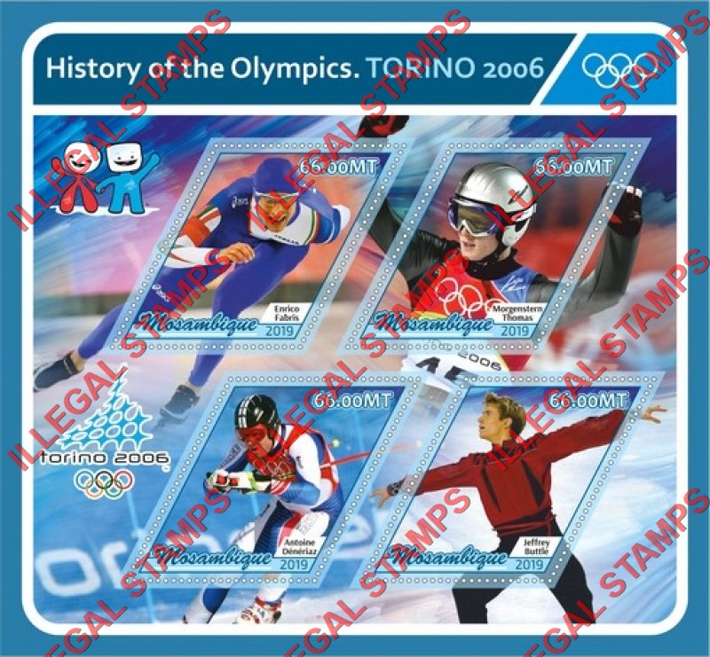  Mozambique 2019 Olympic Games in Torino in 2006 Counterfeit Illegal Stamp Souvenir Sheet of 4