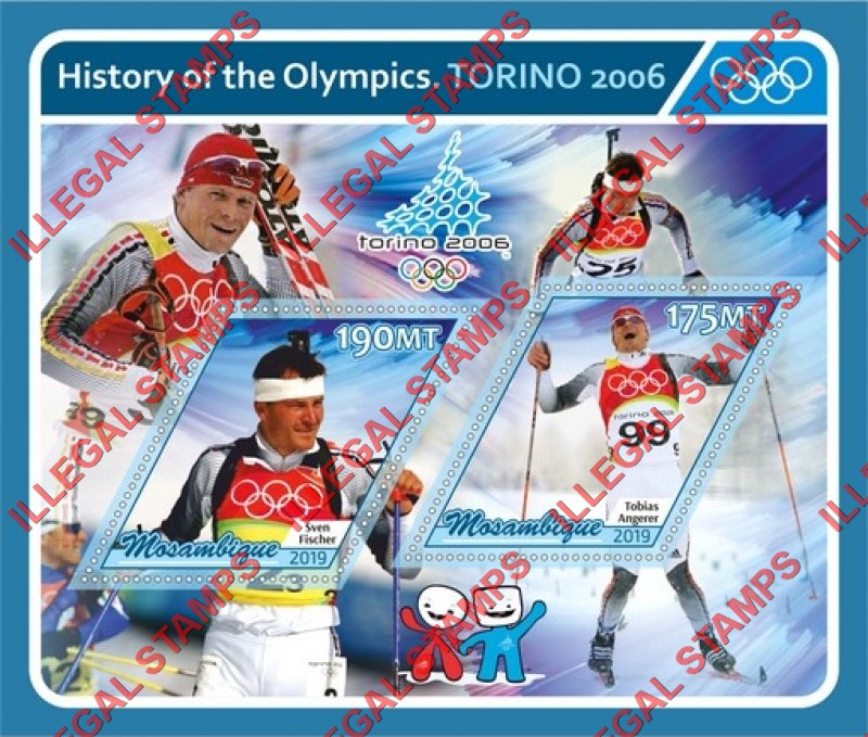  Mozambique 2019 Olympic Games in Torino in 2006 Counterfeit Illegal Stamp Souvenir Sheet of 2