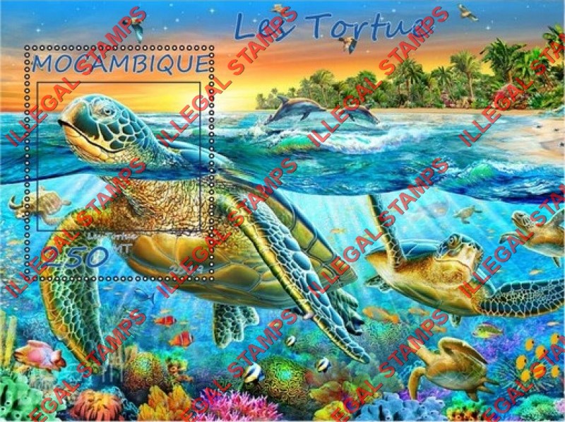  Mozambique 2019 Turtles Counterfeit Illegal Stamp Souvenir Sheet of 1