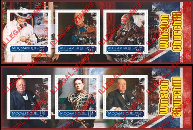 Mozambique 2019 Winston Churchill (different) Counterfeit Illegal Stamp Souvenir Sheets of 3
