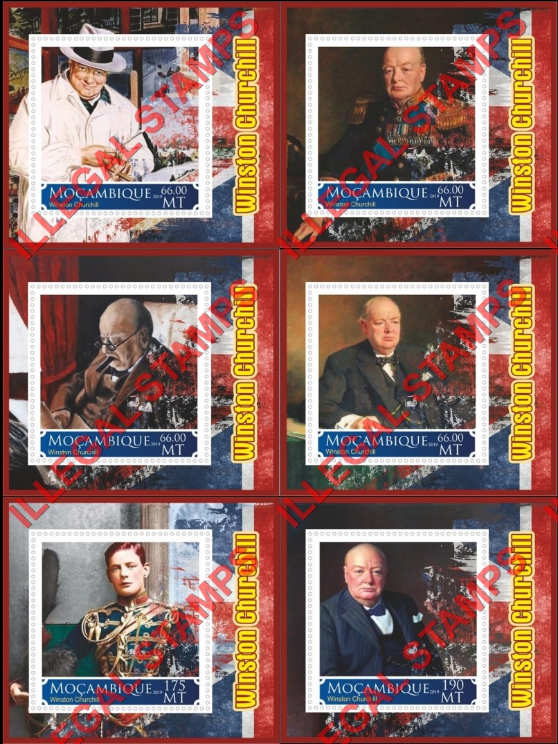  Mozambique 2019 Winston Churchill (different) Counterfeit Illegal Stamp Souvenir Sheets of 1