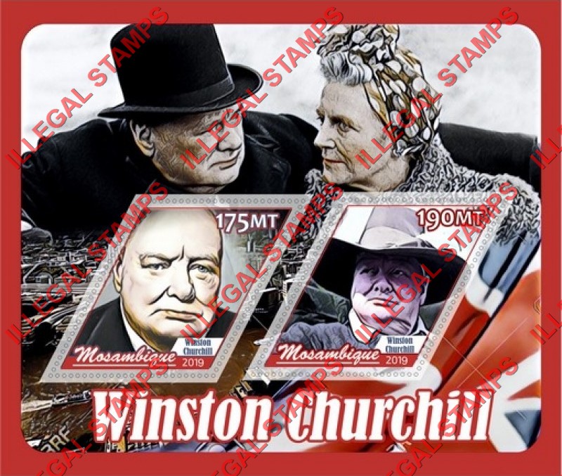  Mozambique 2019 Winston Churchill Counterfeit Illegal Stamp Souvenir Sheet of 2