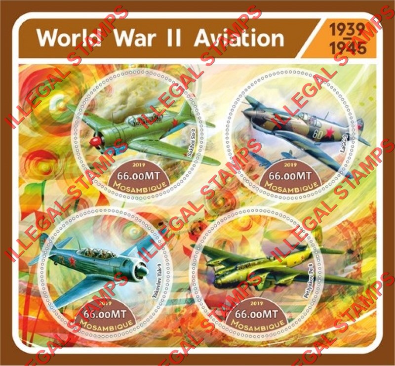  Mozambique 2019 World War II Aviation Counterfeit Illegal Stamp Souvenir Sheet of 4