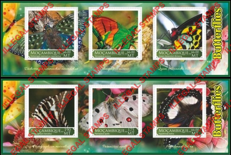  Mozambique 2020 Butterflies (different a) Counterfeit Illegal Stamp Souvenir Sheets of 3