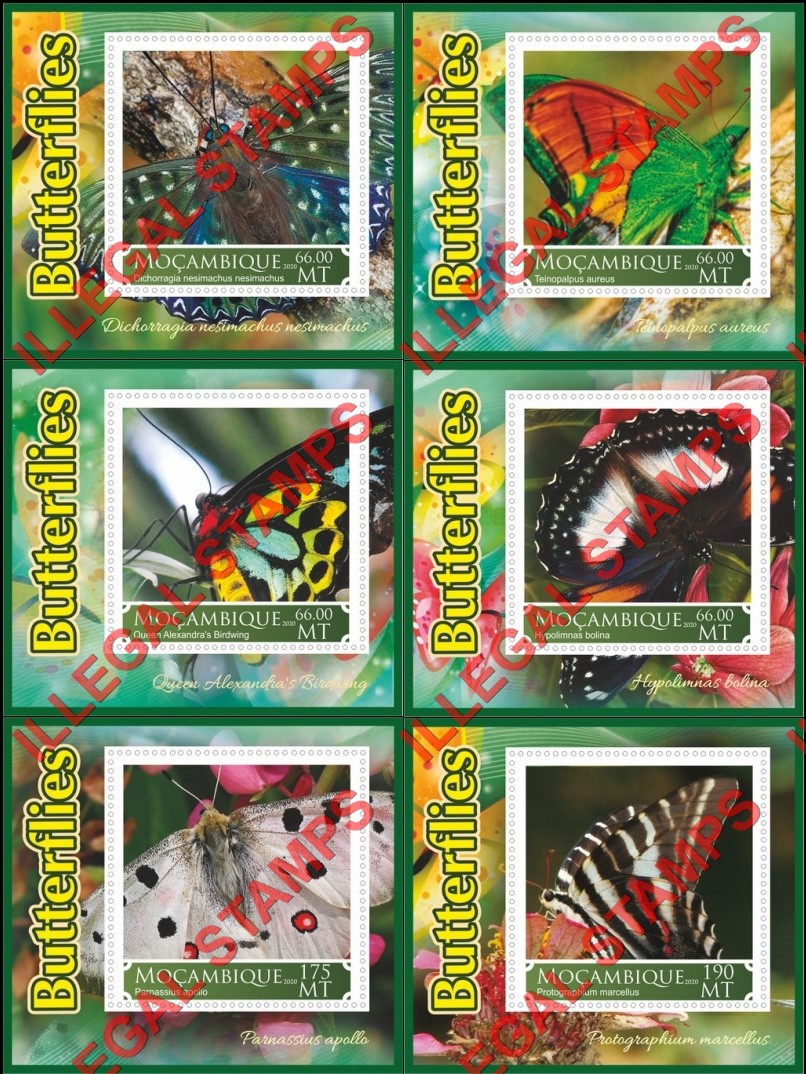  Mozambique 2020 Butterflies (different a) Counterfeit Illegal Stamp Souvenir Sheets of 1