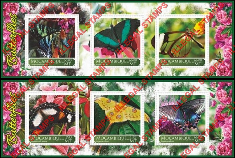  Mozambique 2020 Butterflies (different) Counterfeit Illegal Stamp Souvenir Sheets of 3