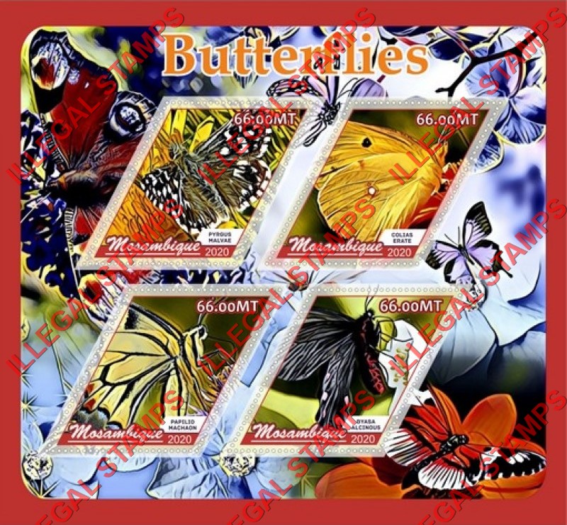  Mozambique 2020 Butterflies Counterfeit Illegal Stamp Souvenir Sheet of 4