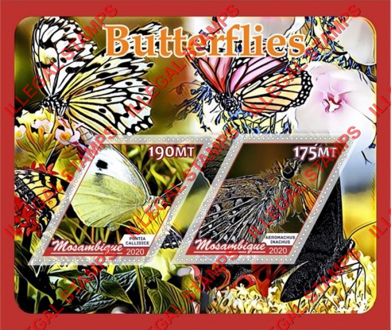  Mozambique 2020 Butterflies Counterfeit Illegal Stamp Souvenir Sheet of 2