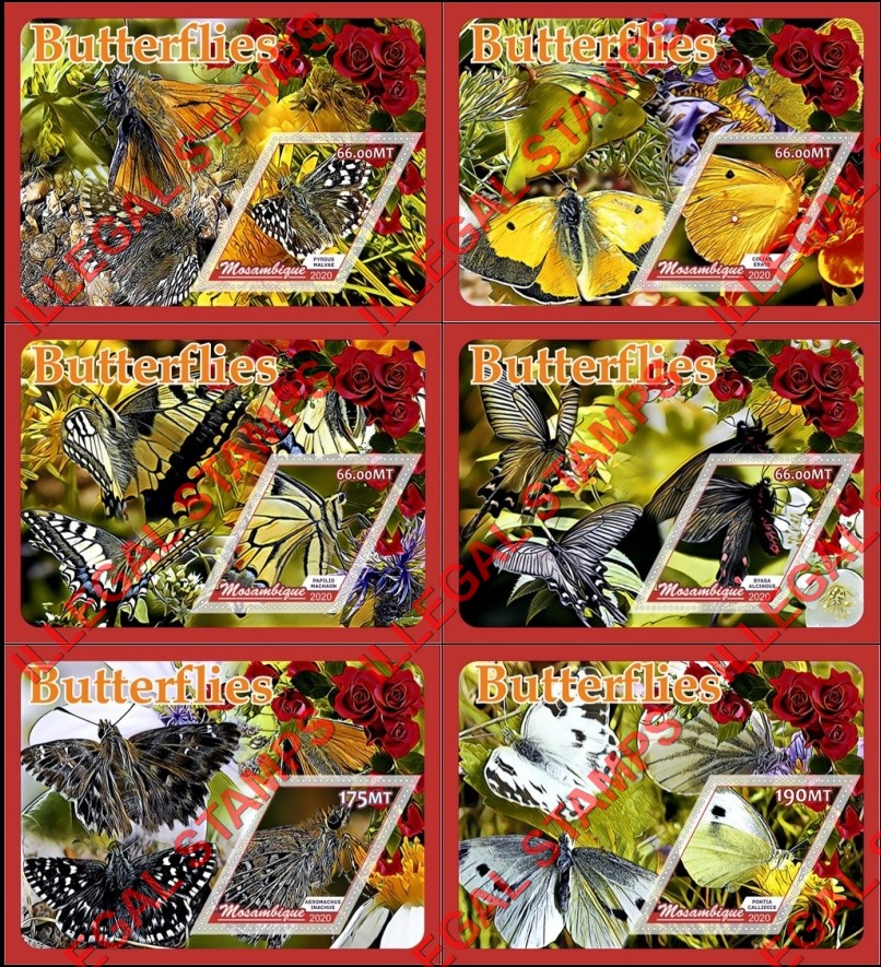  Mozambique 2020 Butterflies Counterfeit Illegal Stamp Souvenir Sheets of 1