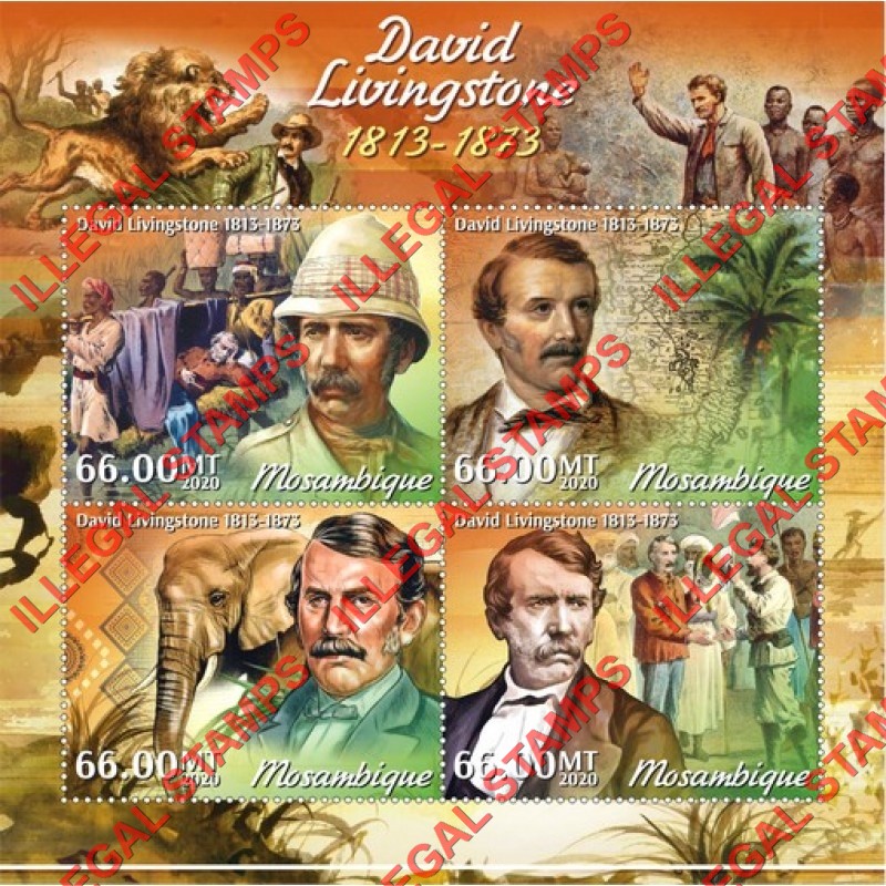  Mozambique 2020 David Livingstone Counterfeit Illegal Stamp Souvenir Sheet of 4