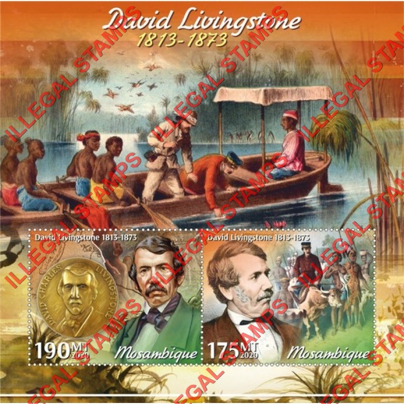  Mozambique 2020 David Livingstone Counterfeit Illegal Stamp Souvenir Sheet of 2