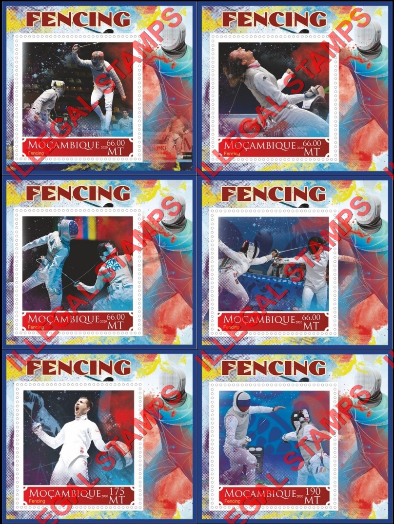  Mozambique 2020 Fencing Counterfeit Illegal Stamp Souvenir Sheets of 1