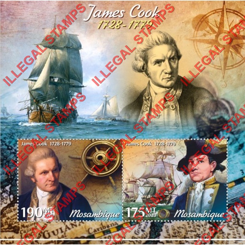  Mozambique 2020 James Cook Counterfeit Illegal Stamp Souvenir Sheet of 2