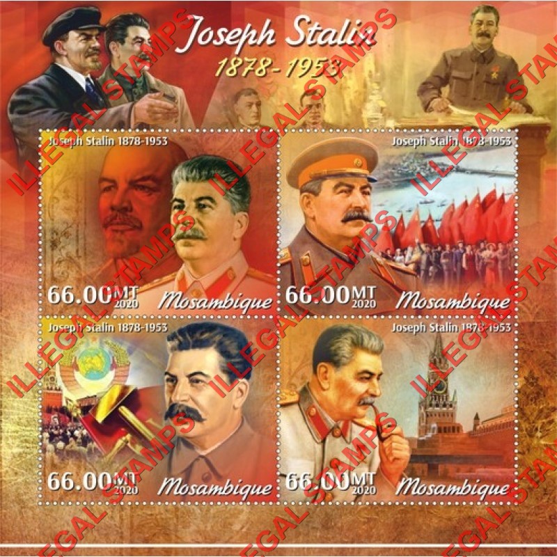  Mozambique 2020 Joseph Stalin (different b) Counterfeit Illegal Stamp Souvenir Sheet of 4