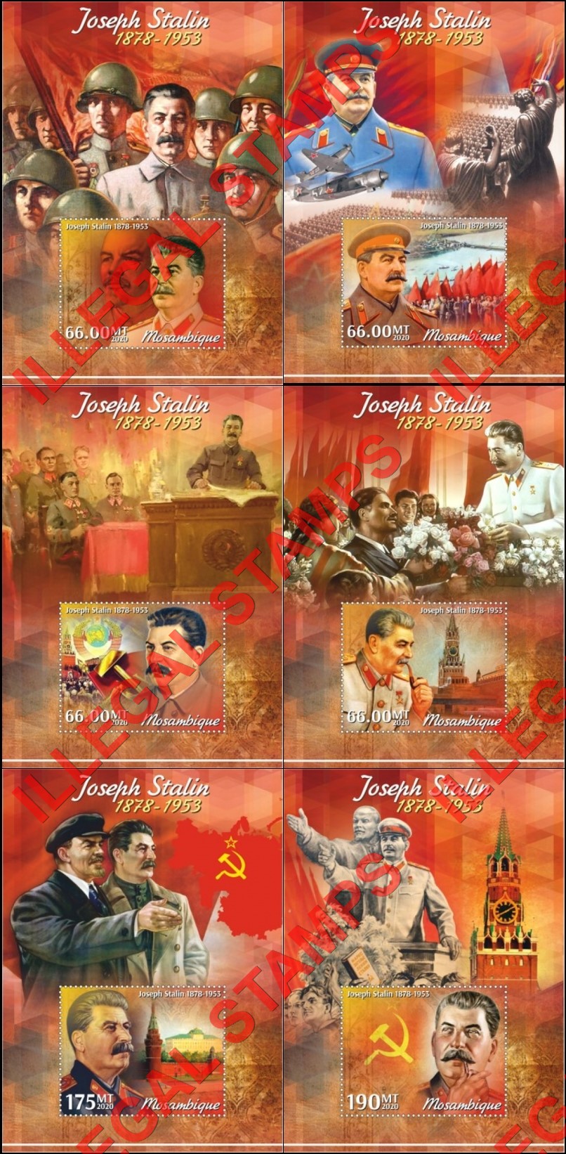  Mozambique 2020 Joseph Stalin (different b) Counterfeit Illegal Stamp Souvenir Sheets of 1