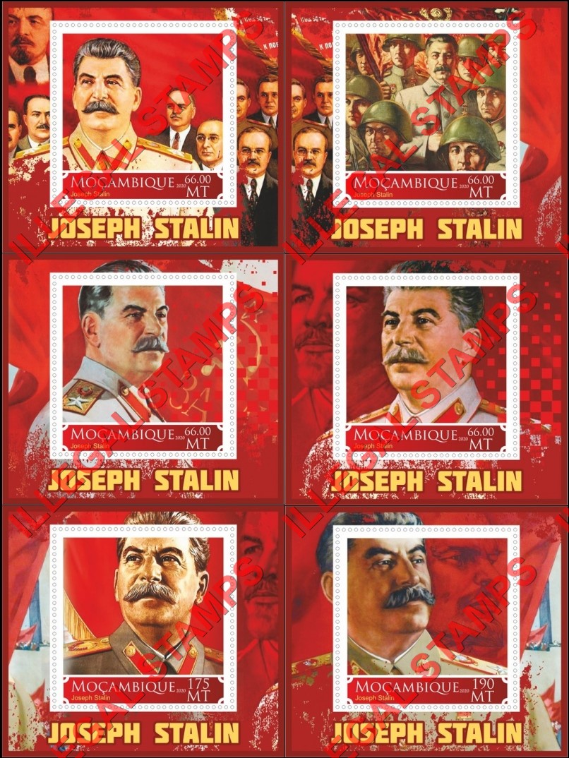  Mozambique 2020 Joseph Stalin (different c) Counterfeit Illegal Stamp Souvenir Sheets of 1