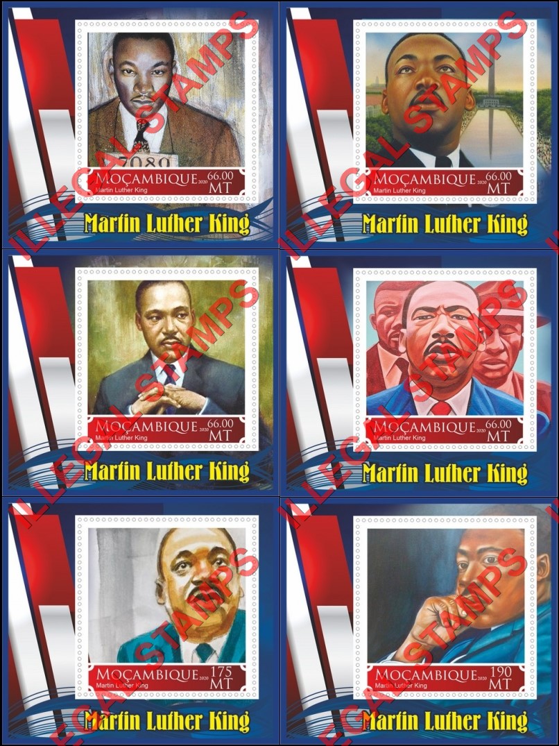  Mozambique 2020 Martin Luther King Counterfeit Illegal Stamp Souvenir Sheets of 1