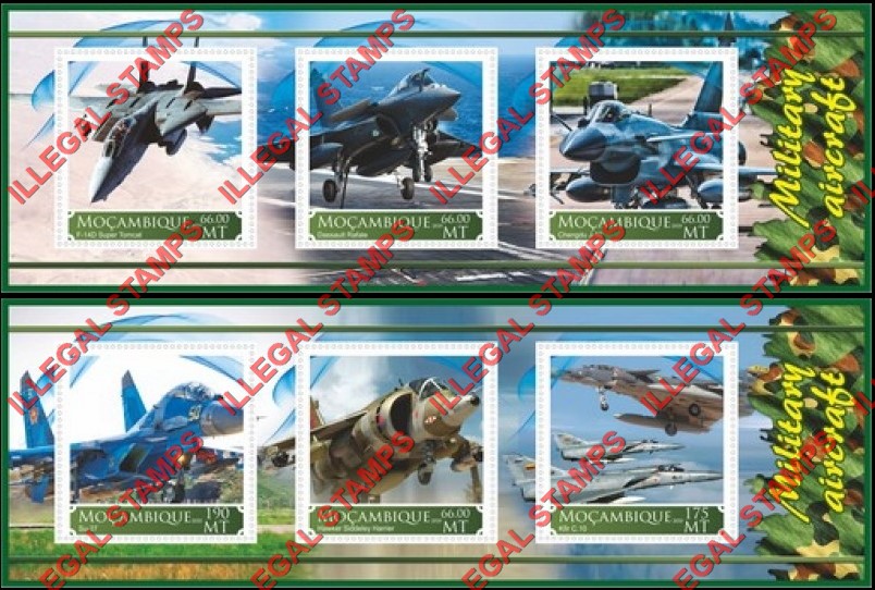  Mozambique 2020 Military Aircraft Counterfeit Illegal Stamp Souvenir Sheets of 3